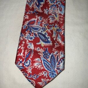 Chaps Red Hallam Paisley Mens Neck Tie. Primary colors are red, blue and yellow.